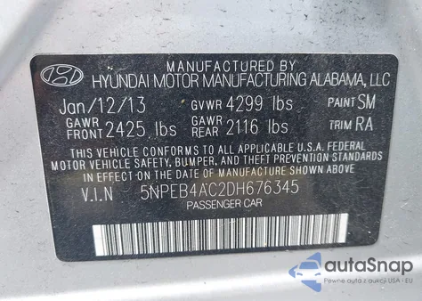 2013 Hyundai Sonata Gls from USA, damaged, VIN 5NPEB4AC2DH676345
